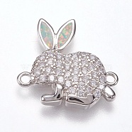 Brass Micro Pave Cubic Zirconia Bunny Links connectors, with Synthetic Opal, Rabbit Findings, Platinum, Champagne Yellow, 15x16.5x2.5mm, Hole: 1.2mm(KK-L161-04P-A)