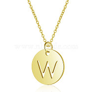 201 Stainless Steel Initial Pendants Necklaces, with Cable Chains, Flat Round with Letter, Golden, Letter.W, 16.3 inch(40cm), 1mm(NJEW-S069-TN508-W)