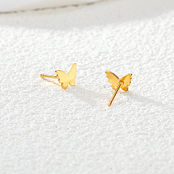 Stainless Steel Stud Earring,  Butterfly, Real 18K Gold Plated, 6x8mm(MA7474-1)