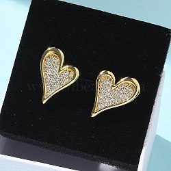 Brass Micro Pave Clear Cubic Zirconia Stud Earrings for Women, Heart, Real 18K Gold Plated, 18x14mm(EJEW-U034-01G-02)