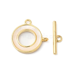 Brass Toggle Clasps, with Shell, Ring, Real 18K Gold Plated, Ring: 18x18x2mm, Hole: 1.8mm, Bar: 18x5x2mm, Hole: 1.8mm(KK-P234-78G)