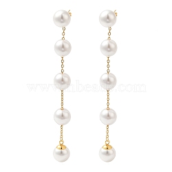 304 Stainless Steel with Plastic Pearl Stud Dangle Earrings, Round, Golden, 90x10mm(EJEW-Q386-02A-G)