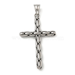 316 Surgical Stainless Steel Big Pendants, Cross Charm, Religion, Antique Silver, 55x32.5x8mm, Hole: 7mm(STAS-Z073-67AS-01)