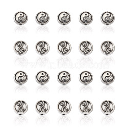 Craftdady 100Pcs 2 Style Zinc Alloy Beads, Flat Round with YinYang, Antique Silver, 8.5x4mm, 8x4mm, Hole: 1.6mm, 50pcs/style(FIND-CD0001-24)