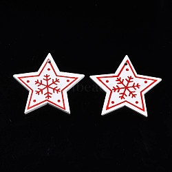 Christmas Theme Spray Painted Wood Pendants, Single-Sided Printed, Star with Snowflake, White, 47x49x2.5mm, Hole: 2mm(WOOD-N005-51A)