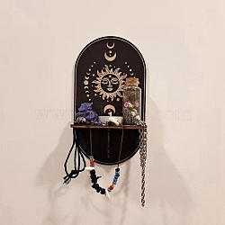 Wood Wall Decorations, Floating Shelf, Hanging Candle Holder, Dowsing Pendulum Holder, Black, Sun, 210x110mm(PW-WG56869-05)