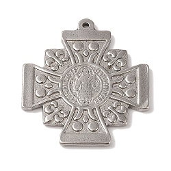 304 Stainless Steel Pendants, Cross with Cssml Ndsmd Cross God Father/Saint Benedict, Stainless Steel Color, 51x44.5x3mm, Hole: 2mm(STAS-Z058-04P-03)