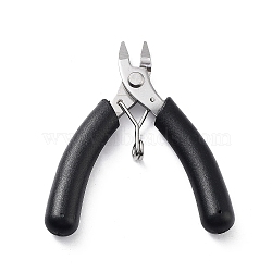 Stainless Steel Jewelry Pliers, Flat Nose Plier, with Plastic Handle & Jaw Cover, Black, 8.6x7.65x1.2cm(PT-C001-01)