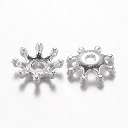 Alloy Bead Caps, Flower, Multi-Petal, Cadmium Free & Lead Free, Silver Color Plated, 8x2.5mm, Hole: 1.5mm, about 90pcs/20g(Y-PALLOY-G151-06S)