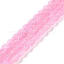 Cat Eye Beads Strands, Faceted, Teardrop, Pink, 8x6mm, Hole: 0.9mm, about 45pcs/strand, 14.76~14.96 inch(37.5~38cm)(CE-N014-02C-01)