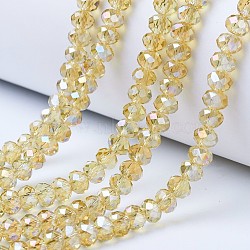 Electroplate Glass Beads Strands, AB Color Plated, Faceted, Rondelle, Light Khaki, 4x3mm, Hole: 0.4mm, about 123~127pcs/strand, 16.5~16.9 inch(42~43cm)(EGLA-A034-T4mm-B18)