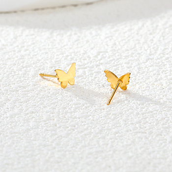 Stainless Steel Stud Earring,  Butterfly, Real 18K Gold Plated, 6x8mm