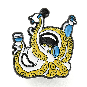 Octopus & Drink Enamel Pins, Alloy Badge for Backpack Clothes, Yellow, 23.5x22x1mm