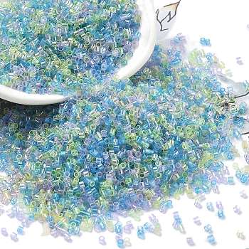 Transparent Colours Glass Seed Beads, Round Hole, AB Color Plated, Cylinder, Light Sky Blue, 1.6x1.3mm, Hole: 0.8mm, about 60000pcs/pound