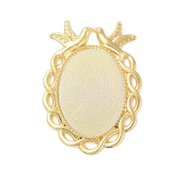 Alloy Pendant Cabochon Settings, Plain Edge Bezel Cups, Oval with Bird, Golden, Tray: 25x18mm, 38x27x2mm, Hole: 3x4mm