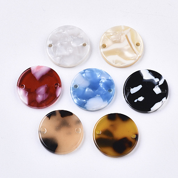 Cellulose Acetate(Resin) Links Connectors, Flat Round, Mixed Color, 17.5x2.5mm, Hole: 1.5mm