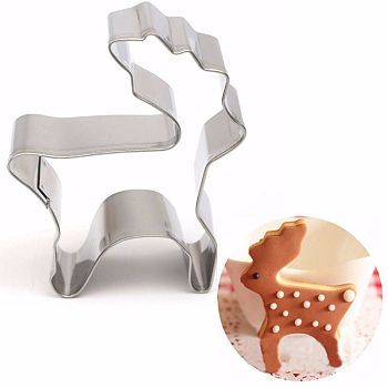 304 Stainless Steel Christmas Cookie Cutters, Cookies Moulds, DIY Biscuit Baking Tool, Christmas Reindeer/Stag, Stainless Steel Color, 71x56x17mm