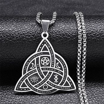 304 Stainless Steel Pendant Necklaces, Viking Witch Knot, Stainless Steel Color, 19.53 inch(49.6cm)