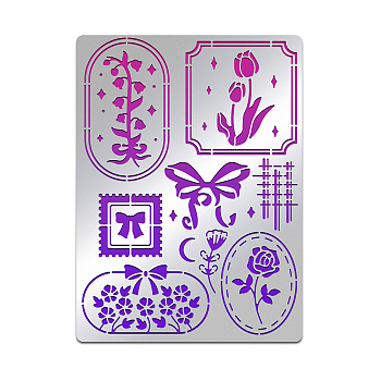 Custom Stainless Steel Cutting Dies Stencils, for DIY Scrapbooking/Photo Album, Decorative Embossing, Matte Stainless Steel Color, Flower Pattern, 19x14cm