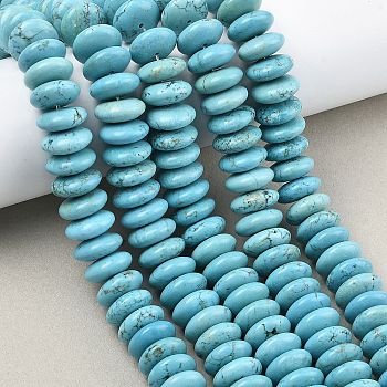 Dyed Natural Magnesite Beads Strands, Rondelle, Turquoise, 16~16.5x7~7.5mm, Hole: 1.2mm, about 57pcs/strand, 15.12''(38.4cm)