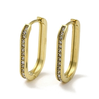 304 Stainless Steel Hoop Earrings with Rhinestone, Oval, Real 14K Gold Plated, 19x2mm
