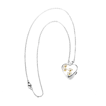 316L Surgical Stainless Steel Heart with Paw Print Urn Ashes Pendant Necklace with Enamel, Memorial Jewelry for Men Women, Gold, 17.72 inch(45cm)