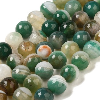 Natural Agate(Dyed & Heated) Beads Strands, Faceted, Round, Sea Green, 10~10.5mm, Hole: 1mm, about 38pcs/strand, 15.16~15.28''(38.5~38.8cm)