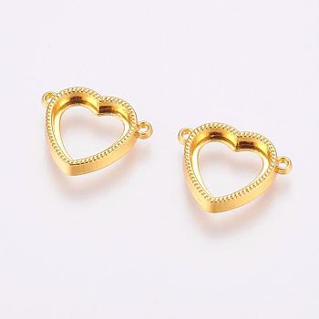 Alloy Cabochon Connector Open Back Settings, Heart, Golden, Tray: 12x13mm, 17x21x3mm, Hole: 1mm