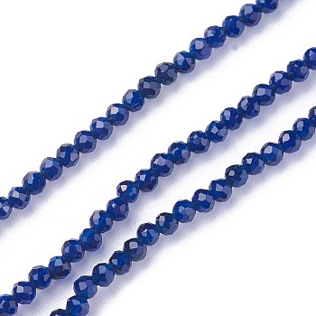 Faceted Glass Beads Strands, Round, Blue, 2~2.5mm, Hole: 0.5mm, about 180~200pcs/strand, 14.5~16.1 inch(37~41cm)
