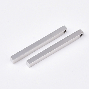 201 Stainless Steel Pendants, Bar, Stainless Steel Color, 35x3x3mm, Hole: 1.5mm
