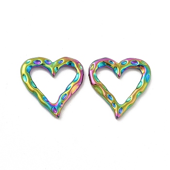 Ion Plating(IP) 304 Stainless Steel Linking Ring, Hammered, Heart, Rainbow Color, 19x18.5x2mm, Inner Diameter: 12.5x14mm