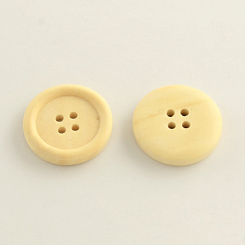 4-Hole Wooden Buttons, Flat Round, BurlyWood, 15x4mm, Hole: 2mm