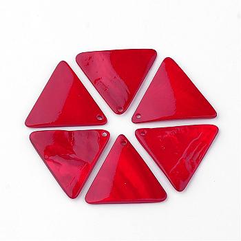 Freshwater Shell Pendants, Dyed, Triangle, Red, 23~24x26~28x1.5~2.5mm, Hole: 1.5mm