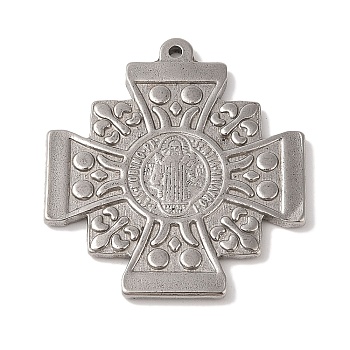 304 Stainless Steel Pendants, Cross with Cssml Ndsmd Cross God Father/Saint Benedict, Stainless Steel Color, 51x44.5x3mm, Hole: 2mm