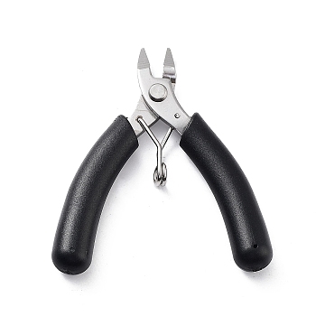 Stainless Steel Jewelry Pliers, Flat Nose Plier, with Plastic Handle & Jaw Cover, Black, 8.6x7.65x1.2cm