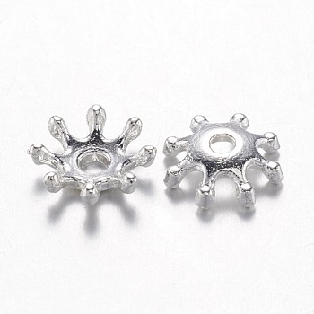 Alloy Bead Caps, Flower, Multi-Petal, Cadmium Free & Lead Free, Silver Color Plated, 8x2.5mm, Hole: 1.5mm, about 90pcs/20g