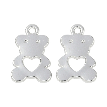 Rack Plating Alloy Pendants, Lead Free & Cadmium Free, Bear Charms, Silver, 13x8.5x1.5mm, Hole: 1.2mm