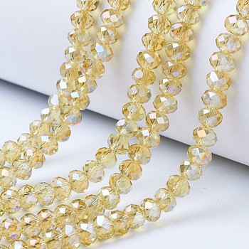 Electroplate Glass Beads Strands, AB Color Plated, Faceted, Rondelle, Light Khaki, 4x3mm, Hole: 0.4mm, about 123~127pcs/strand, 16.5~16.9 inch(42~43cm)