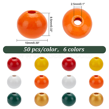 Pandahall Elite 300pcs 6 couleurs perles de bois peintes à la bombe(WOOD-PH0002-54)-3