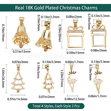 CREATCABIN 8Pcs 4 Style Christmas Theme Brass Micro Pave Clear Cubic Zirconia Pendants(ZIRC-CN0001-03)-2