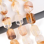 Natural Yellow Hematoid Quartz/Golden Healer Quartz Beads Strands, with Seed Beads, Rectangle, 9.5~14x7~10x4~6.5mm, Hole: 0.8~1mm, about 12~15pcs/strand, 6.69~8.07''(17~20.5cm)(G-C098-A29-01)