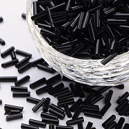 Opaque Glass Bugle Beads, Black, 6~8x1.8mm, Hole: 0.6mm, about 10000pcs/bag(TSDB6MM49)