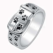 Dog Paw Print Pattern Enamel Finger Ring, Brass Buckle Shape Ring for Women, Platinum, US Size 7(17.3mm)(ANIM-PW0001-058B)