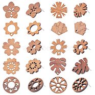 20Pcs 10 Styles Walnut Wood Stud Earring Findings, with 316 Stainless Steel Pin and Hole, Flower & Fan & Donut, Tan, 13.5~20x17~18mm, Hole: 1.6~1.8mm, Pin: 0.7mm, 2Pcs/style(FIND-BBC0001-46)