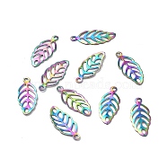 Ion Plating(IP) 304 Stainless Steel Charms, Hollow, Leaf, Rainbow Color, 13x5.5x0.3mm, Hole: 1mm(STAS-F160-33RC)