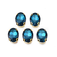 Sew on Rhinestone, Transparent Glass Rhinestones, with Iron Prong Settings, Faceted, Oval, Marine Blue, 14x10x6mm, Hole: 1mm(RGLA-S030-23-B01)