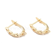 Cross Chain Shape Rack Plating Brass Hoop Earring Findings with Latch Back Closure, with Horizontal Loop, Long-Lasting Plated, Cadmium Free & Lead Free, Real 14K Gold Plated, 20.5x13x3mm, Hole: 1.4mm, Pin: 0.9mm(KK-D083-07G)