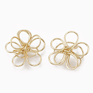 Brass Wire Beads, Real 18K Gold Plated, Flower, 14.5x15.5x6mm(KK-S348-095)