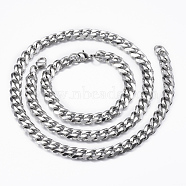 304 Stainless Steel Chain Necklaces and Bracelets Jewelry Sets, with Lobster Claw Clasps, Stainless Steel Color, 23.62 inch(60cm), 220mm(SJEW-L186-02P)