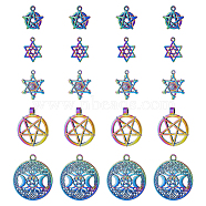 CHGCRAFT 20Pcs 5 Style Plated Alloy Pendants, Cadmium Free & Lead Free, Pentacle & Star of David with Eye & Flat Round with Moon & Star, Rainbow Color, 19~38.5x16~34x2~6mm, Hole: 1.6~4mm, 4pcs/style(FIND-CA0005-69)